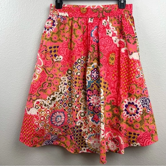 J Crew Womens 2 Cotton Skirt Pink Boho Pattern - Picture 4 of 6